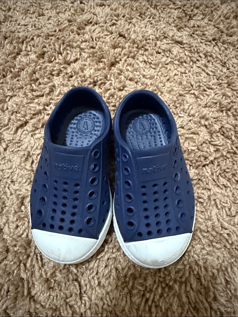 Native Kids Navy Blue Slip-On Water Shoes with White Toe Caps